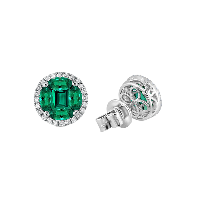Sabel Collection White Gold Cluster Emerald and Diamond Stud Earrings